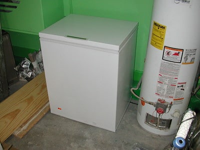 A mini fridge in the storage