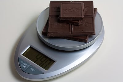 measuring the weight of the chocolate