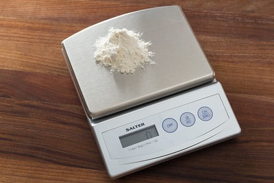 weighing the flour before mixing the ingredients