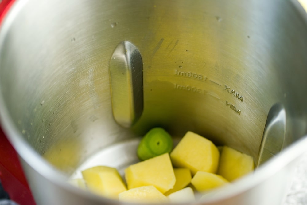 A look inside a kitchen appliance that contains some ingredient